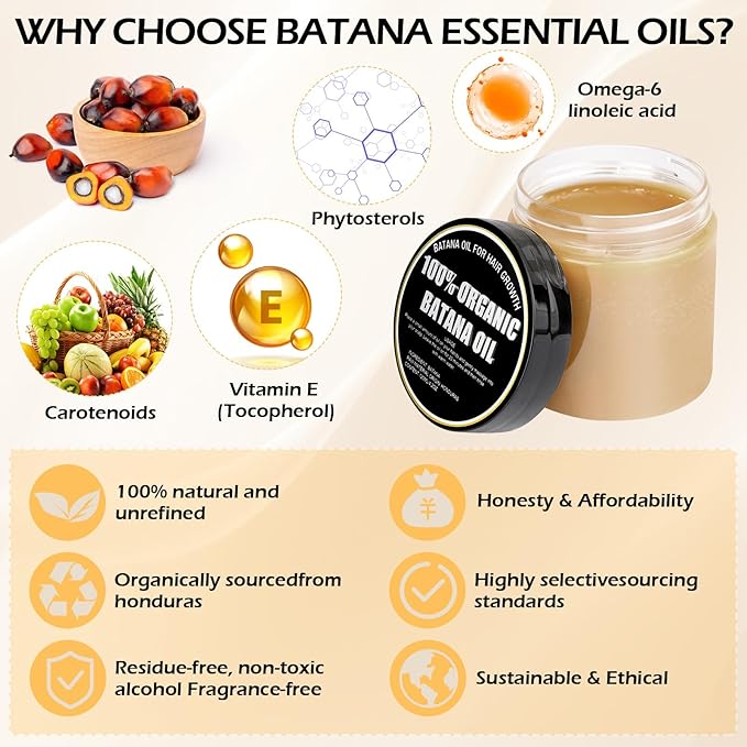 100% Organic Raw Batana Oil for Hair Growth – Natural Treatment for Alopecia, Hair Maintenance, and Nourishment – Moringa & Batana Oil Blend for Smooth, Tangle-Free Hair – 120ml (4.2oz)
