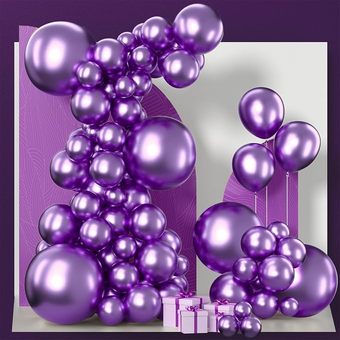 PartyWoo Metallic Purple Balloons 130pcs Chrome Purple Color | 18 12 10 5 Inch by PartyWoo