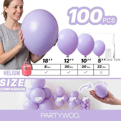 PartyWoo Lavender Balloons 100pcs Light Pastel Purple Lilac Color | 18 12 10 5 - Image 6