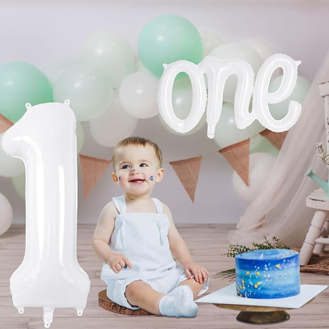 2 Pcs One Balloon Set, 40 Inch Number 1 Balloon and 41 Inch Script Letter One - Image 4