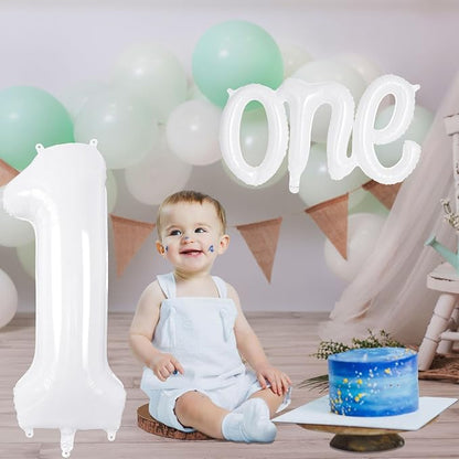 2 Pcs One Balloon Set, 40 Inch Number 1 Balloon and 41 Inch Script Letter One - Image 4