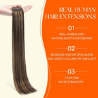 Full Shine Hair Extensions 20Inch Color 2 Fading to 8 Highlight 2 Darkest Brown Seamless Inxisible Tape in Hair Extensions Silky Straight Injected Tape in Extensions 20 Pcs 50 Grams for Daily