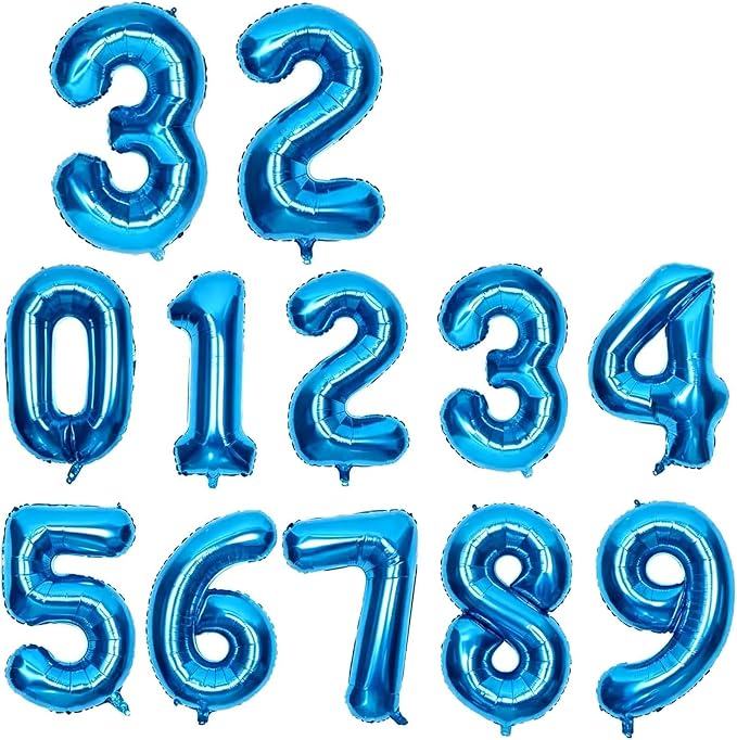 10 Pcs Number Balloons 32 Inch Blue 0-9 Number Mylar Foil Balloons Blue Custom by Unknown