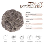 FESHFEN Messy Bun Hair Piece - Large Elastic Wavy Curly Hair Bun Scrunchies Ponytail Extensions Synthetic Chignon Hairpieces for Women, Salt and Pepper 1.94oz