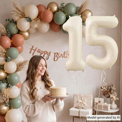 Cream Number 15 Balloon 40 Inch, Modern Celebration Decoration and Party - Image 2