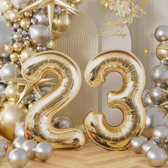 AULE 40 Inch Light Gold 23 Balloon Number Foil 0-9 Birthday Big Numbers | - Image 2