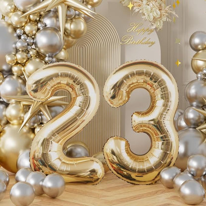 AULE 40 Inch Light Gold 23 Balloon Number Foil 0-9 Birthday Big Numbers | - Image 2