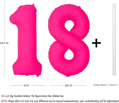 Pink Birthday Number 18 Balloons 40IN Fluorescent Pink 81 Foil Balloon | - Image 2