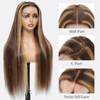 4/27 Ombre Lace Front Wig Human Hair Straight HD Lace Frontal Wig 13x6 Pre Plucked Tangle-Free 200 Density Honey Blonde Highlight Wig 20 Inch More Longer Life No Tangle No Shedding