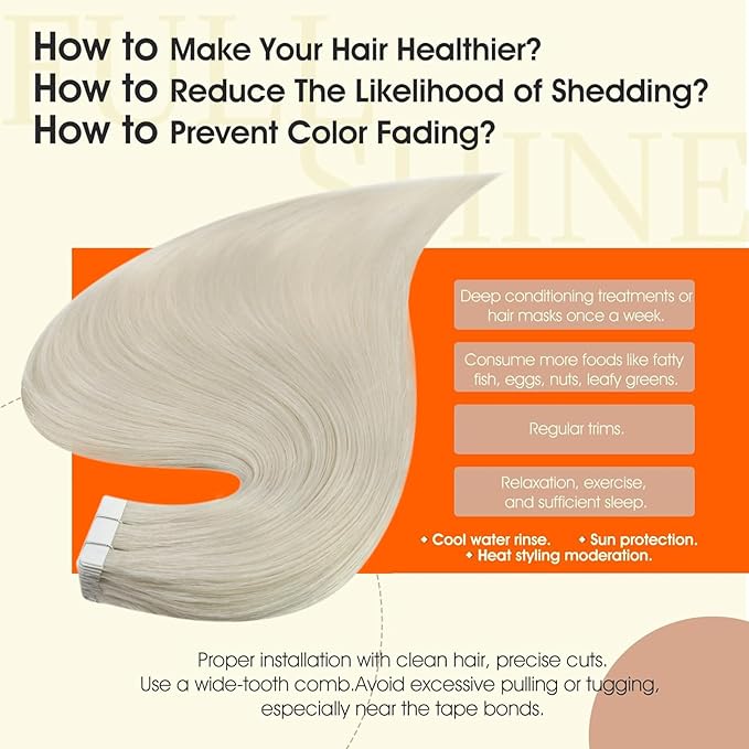 Full Shine Tape In Hair Extensions White Blonde Tape Hair Extensions Real Human Hair Lightweight Seamless Skin Weft Silky Straight 16Inch Remy Brazilian Extension 50G 20Pcs Natural