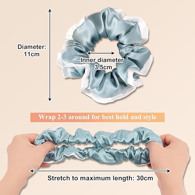 DAISYSILK Pure Mulberry Silk Hair Scrunchie for Women Gentle No-Crease Silk Hair Tie Smooth Elastic Ponytail Holder (Dusty Blue)