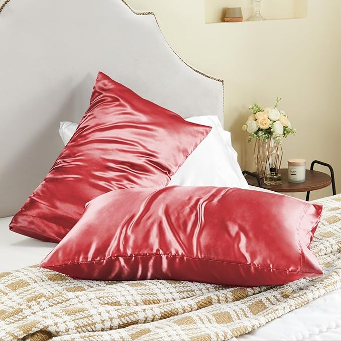 BEDELITE Satin Pillowcase for Hair and Skin, Super Soft and Cooling Similar to Silk Pillow Cases 2 Pack with Envelope Closure, Gift for Women Men(20"x30" Queen Size, Baked Apple)