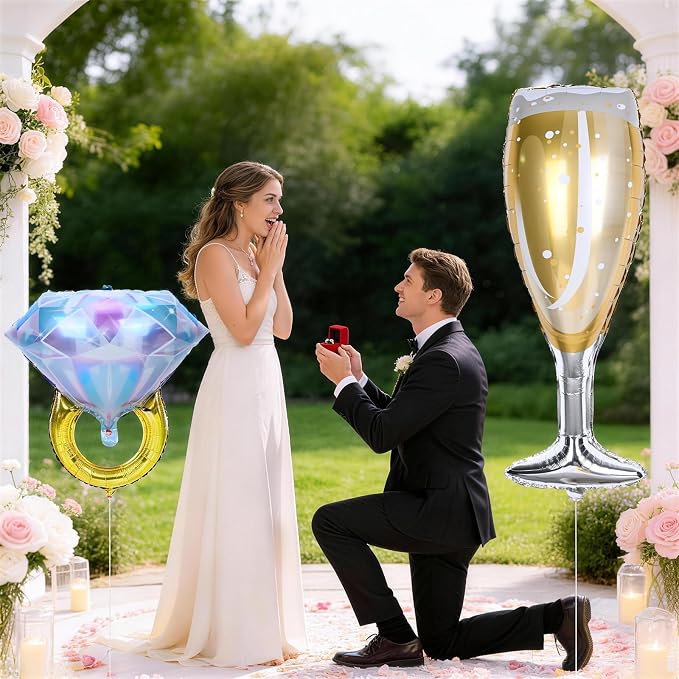 Diamond Ring Balloons Champagne Wine Glass Foil Balloons - Image 5