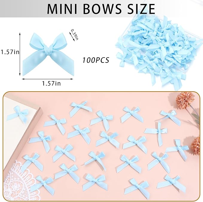 Blue Mini Bows 1.57" 100PCS Small Satin Ribbon Bows - Image 2