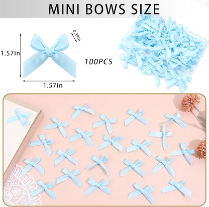 Blue Mini Bows 1.57" 100PCS Small Satin Ribbon Bows - Image 2