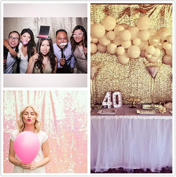 PartyDelight Light Gold Sequin Backdrop 6x7ft Sparkly Photo Curtain | 4 Inch - Image 6