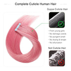SUYYA Tape in Hair Extensions Human Hair Hot Pink 16 Inch 10PCS/Pack Straight Tape Extensions 20g