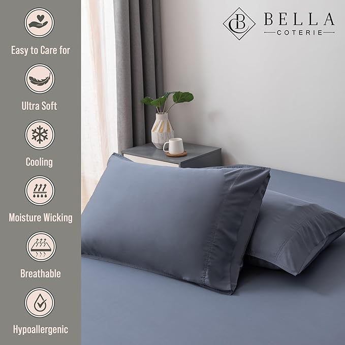 Bella Coterie | Luxury Bamboo Viscose King Size Pillowcase Set | 100% Organically Grown | Ultra Soft | Cooling | 2 Pcs [Slate Blue]