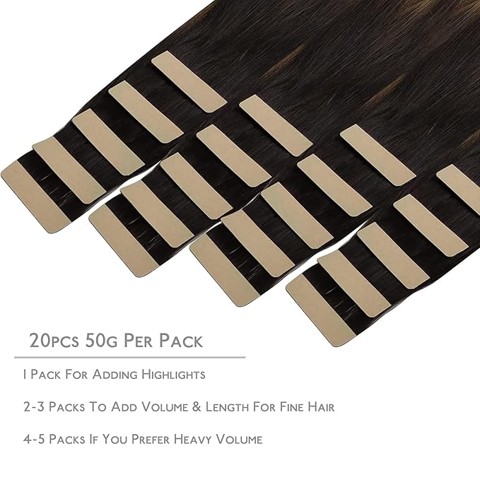 WENNALIFE Tape in Hair Extensions Human Hair, 20pcs 50g 20 inch Balayage Dark Brown Mixed Chestnut Brown Remy Hair Extensions Straight Human Hair Tape in Extensions Skin Weft Extensions