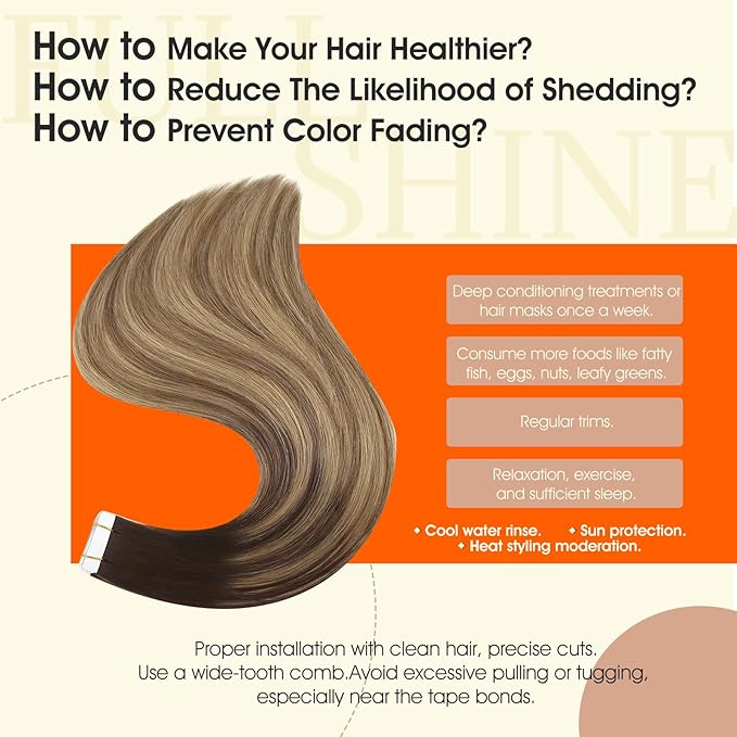 Full Shine Balayage Human Hair Tape in Extensions Color 2/8/27 Tape in Hair Extensions 14Inch Tapes in Extensions Seamless Glue in Human Hair Extensions Remy Hair 20Pcs 50G Invisible Tapes Extensions