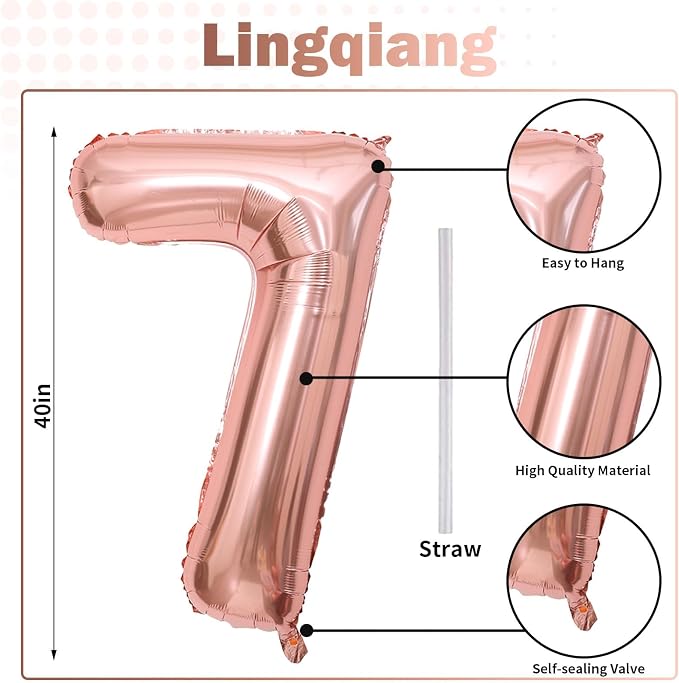 Rose Gold Number 70 Birthday Balloons, 40 Inch Large Rose Gold Mylar Foil - Image 2