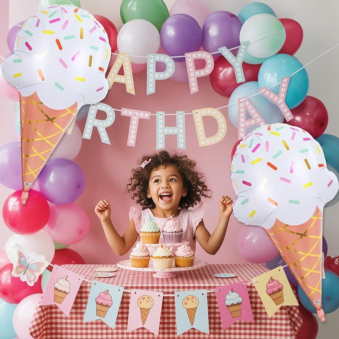 32 Inch Large Ice Cream Balloons Cone Kit, Giant Sweet Ice Cream Sprinkle Foil - Image 3