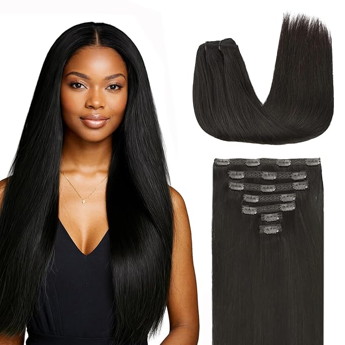 Lashey Hair Extensions Real Human Hair, 7pcs 120g #1B Natural Black 22 Inch, Long Straight Clip in Hair Extensions Real Human Hair Extensions Remy Human Hair for Black Women
