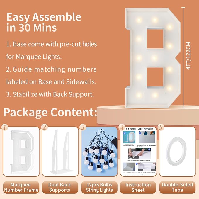 4FT Marquee Light Up Letters, Large Marquee Letters, Mosaic Balloon Frame Big - Image 5