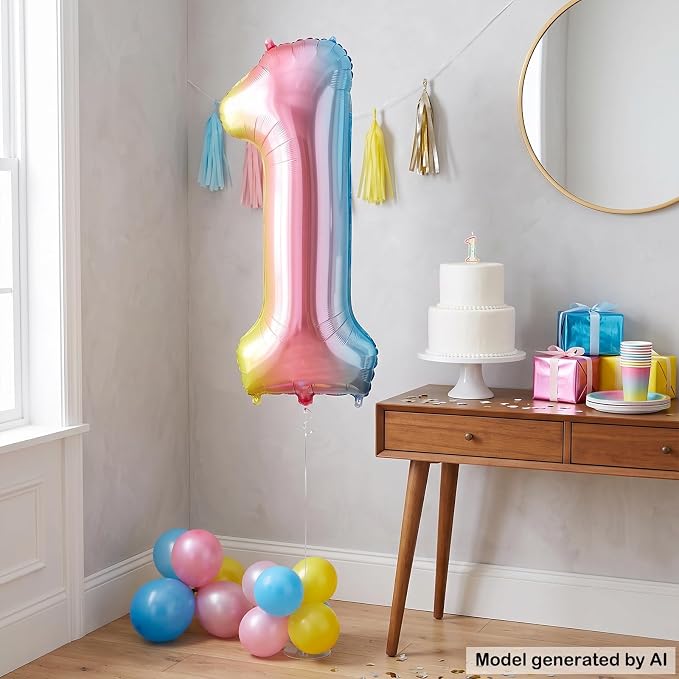 40" Rainbow Foil Number 1 Balloon - Image 3