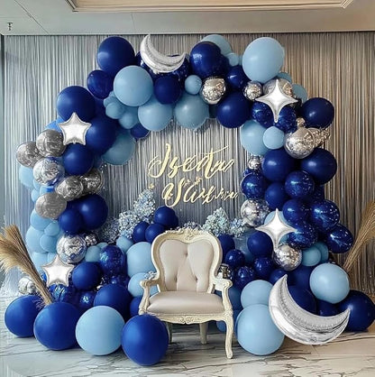 Navy Blue Balloon Garland Arch Kit Double Stuffed Royal Blue Star Moon Balloons - Image 6