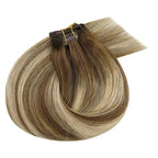 Ve Sunny Balayage Clip in Hair Extensions Brown Blonde Human Hair Clip in Extensions Ombre Hair Extensions Real Human Hair Clip ins Short Straight Hair Soft and Natural 100g 14in