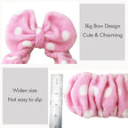 Hairizone Cosmetic Hair Band for Face Washing Shower Spa and Makeup, Soft and Cute Big Bow Headband for Kids and Girls (Light Pink)