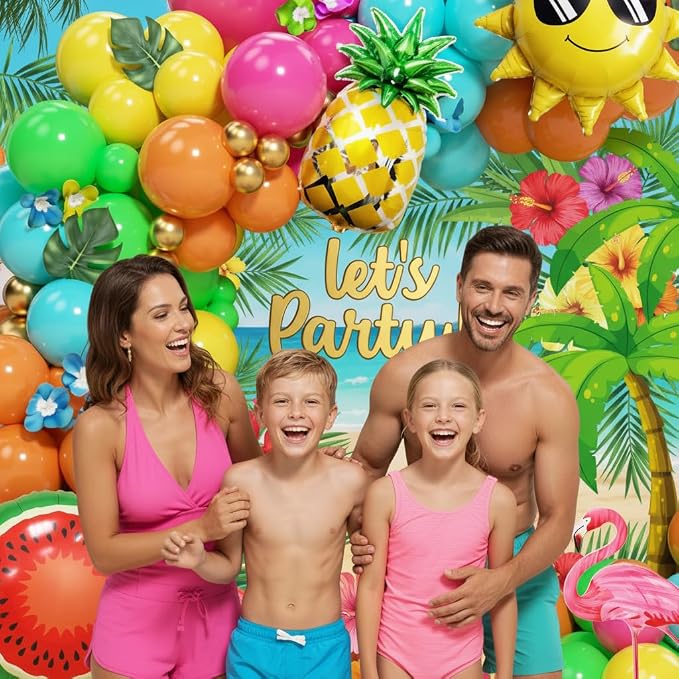 Tropical Hawaiian Summer Balloon Garland Arch Kit 152Pcs, Hot Pink Orange - Image 7