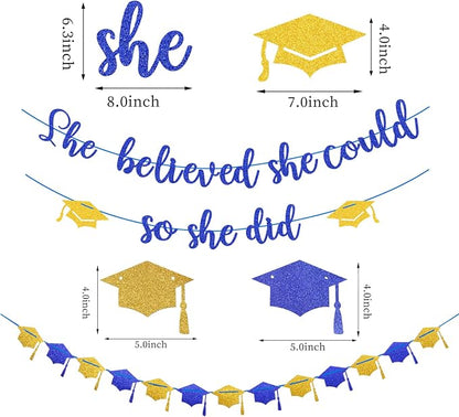 Navy-Blue Gold Party-Decorations Graduation Banner-Streamers - Image 2