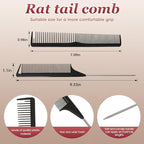 2Pcs Hair Combs for Women and Men，Combs for Hair Stylist, Professional Black Carbon Fiber Teasing Comb，Fine and Wide Tooth Barber Comb for All Hair Types（Style 1）