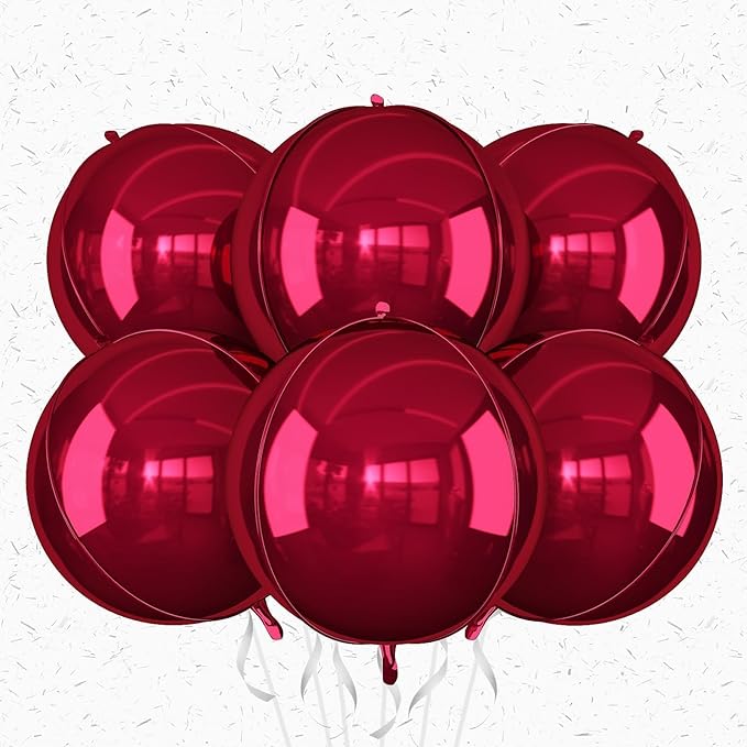 6Pcs Burgundy Round Foil Balloons, Giant 4D Round Ball Balloon, 22 Inch by Adorely