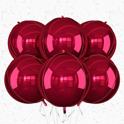 6Pcs Burgundy Round Foil Balloons, Giant 4D Round Ball Balloon, 22 Inch by Adorely