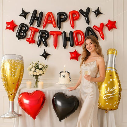 Red and Black Happy Birthday Balloons Banner, Birthday Decorations - Image 6