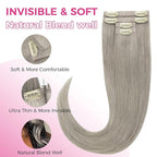 Lashey Seamless Clip in Hair Extensions Human Hair 4pcs 48g Grey Straight Hair Extensions Clip ins for Black Women 20 Inch Long