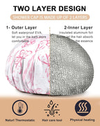 YIZIJIZI 2 Pieces Heat Cap for Deep Conditioning, Conditioning Cap Made of Aluminum Foil for Home and Salon Use, Hair Dyeing（Pink floral）