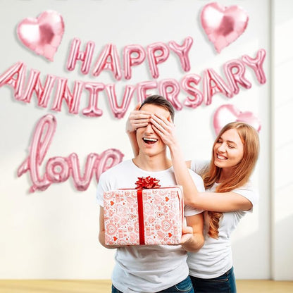 Happy Anniversary Balloon Set, Rose Gold Foil Balloon Banner - Image 3