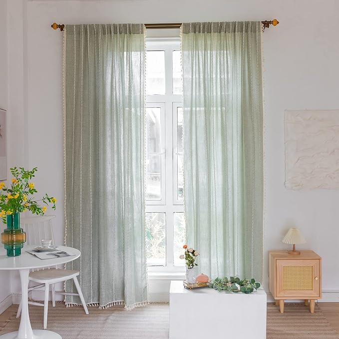 Boho Embroidery Striped Country Farmhouse Curtains - Image 9