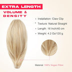 Ponytail Extension – 16” Claw Clip in Ponytail Hair Extensions Natural Soft Synthetic High Pony Tail Hairpieces for Women (Medium Blonde, 16 inch)