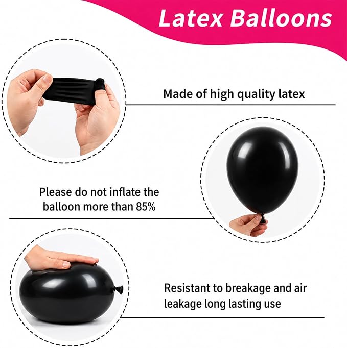 Pink and Black Balloons with 2Pcs Pink Bow Balloons - Image 9