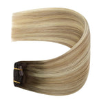 YoungSee Clip in Hair Extensions Human Hair Brown Ombre Clip in Human Hair Extensions Walnut Roots to Light Brown with Blonde Clip in Extensions Ease of Use 18Inch 7Pcs 120G