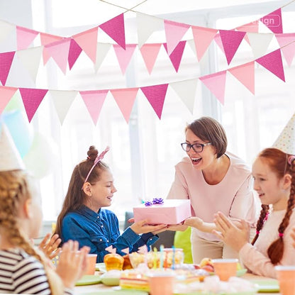 G2PLUS Pre-Strung Burlap Pennant Banners, 39Ft Pink Fabric Triangle Flag Bunting - Image 5