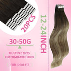 YoungSee Tape in Extensions Balayage Tape in Hair Extensions Human Hair Ombre Dark Brown to Brown with Blonde Tapes on Hair Extension 20pcs Real Hair 22In Long Hair Extension 50g for Parties