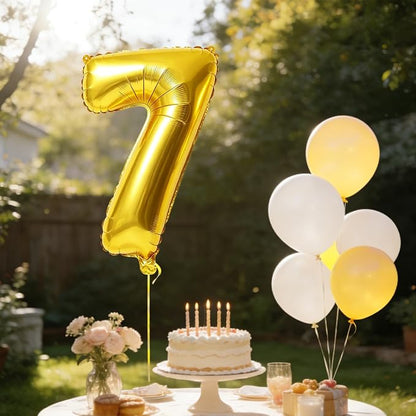 40 Inch Number 7 Balloons for 7th Birthday Party Decorations, 0-100 Gold Large - Image 3