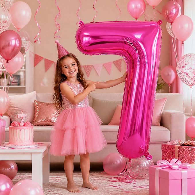 40 Inch Hot Pink Number 7 Balloon, Giant Number Balloons, Birthday Decor | - Image 5