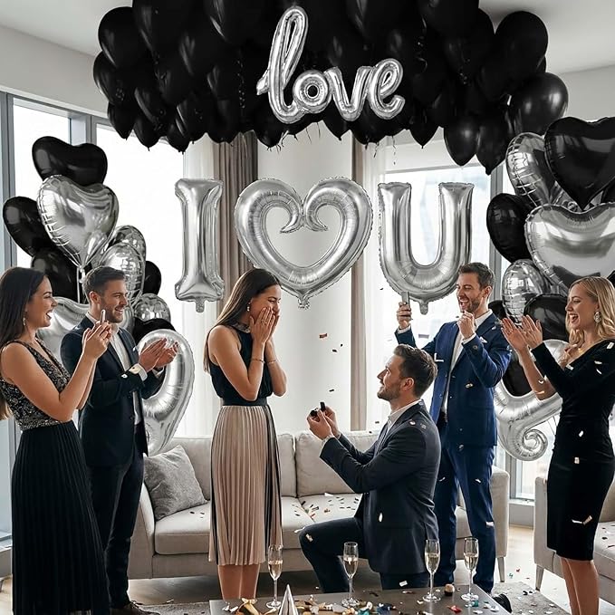 I Love You Balloons for Him/Her Balloons black Sliver romantic balloon kit - Image 5